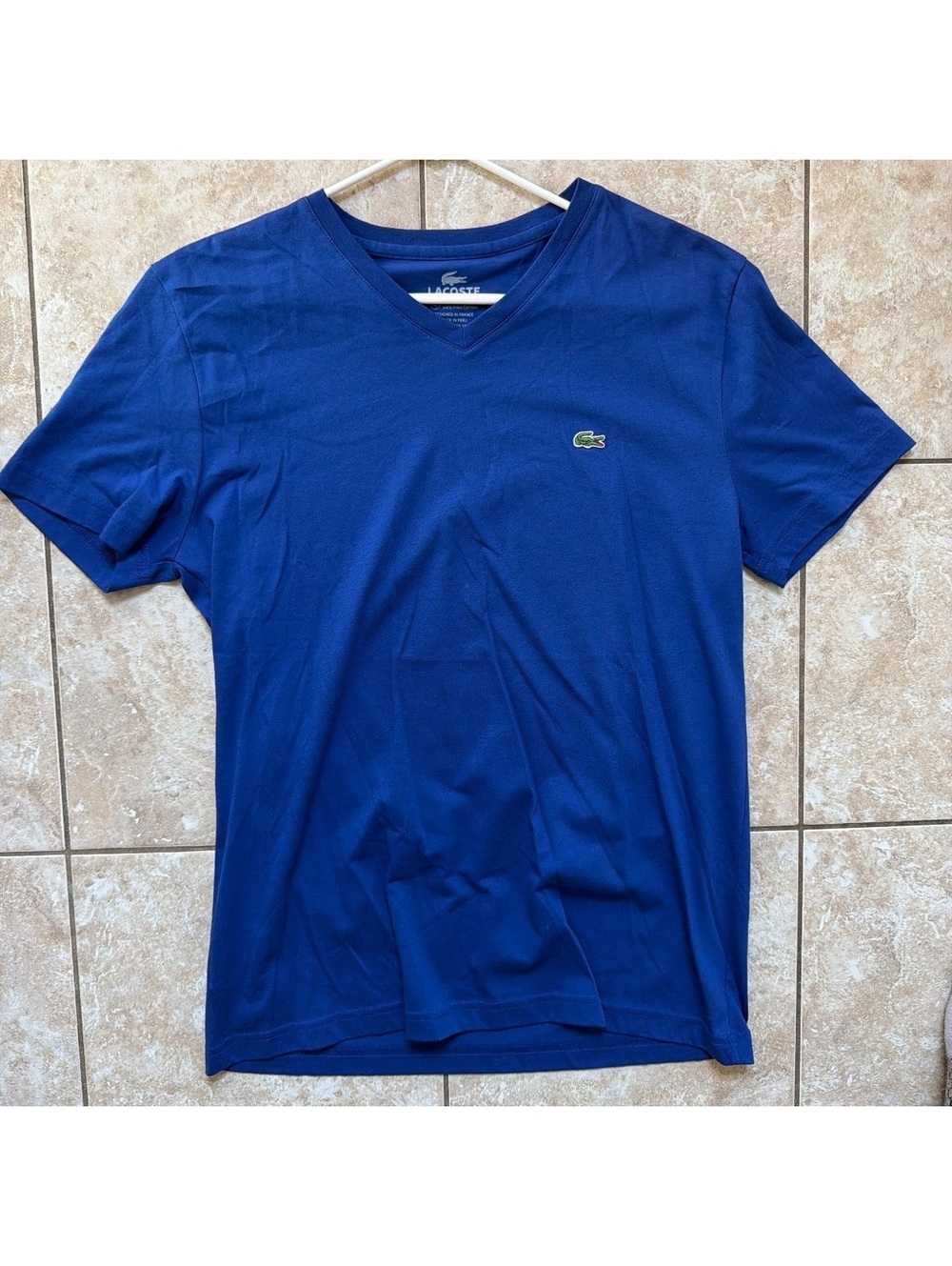 Small - Men - Lacoste Blue V-Neck T-Shirt 100% Pima Cotton